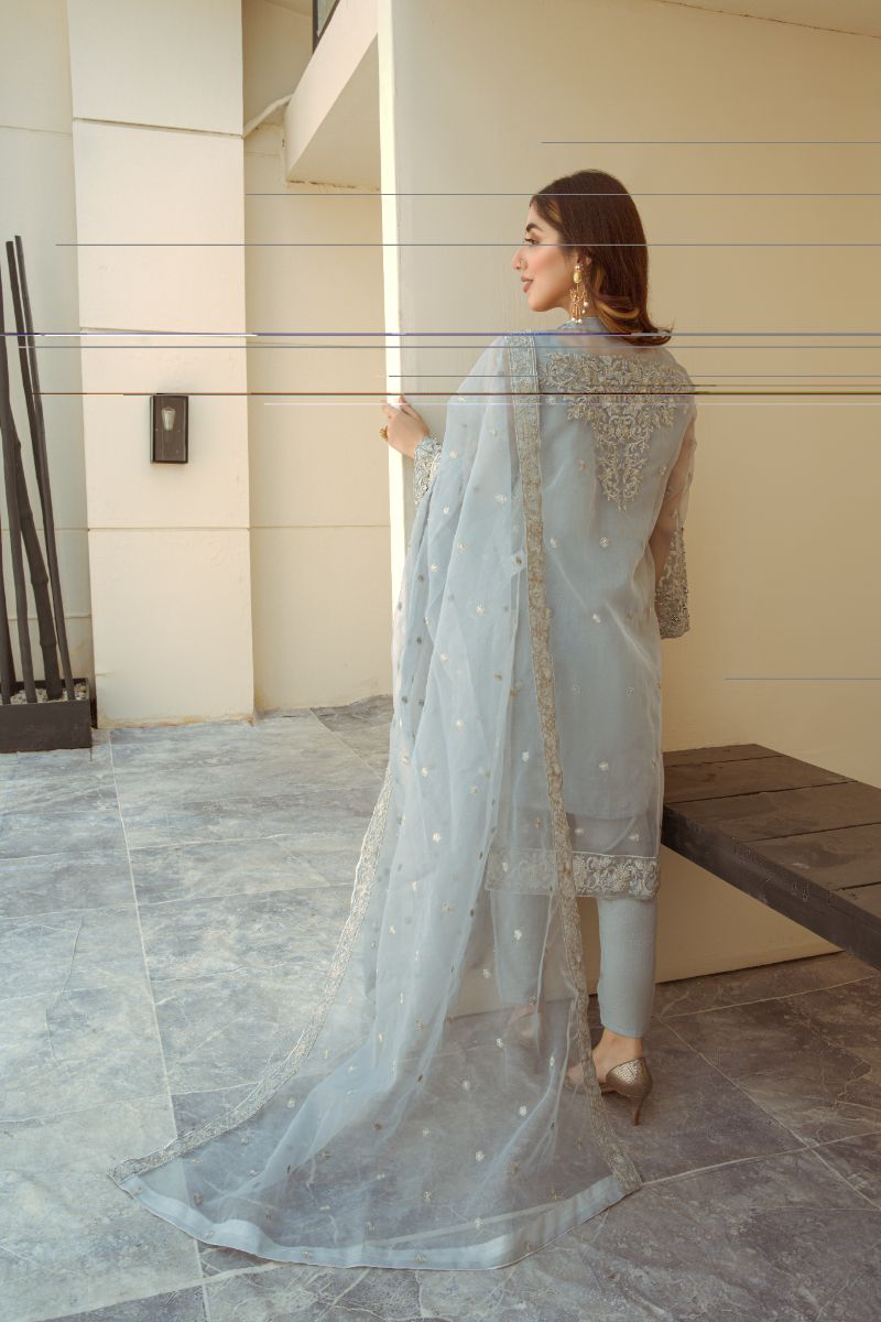 Laleen - Dove Grey Jewel Organza Suit For Women - Grey - 3 Piece