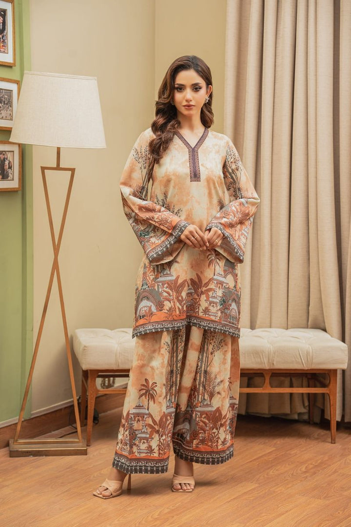 Shamaeel - ECK-25 - Soft Peach - Khaddi Silk - 2 Piece