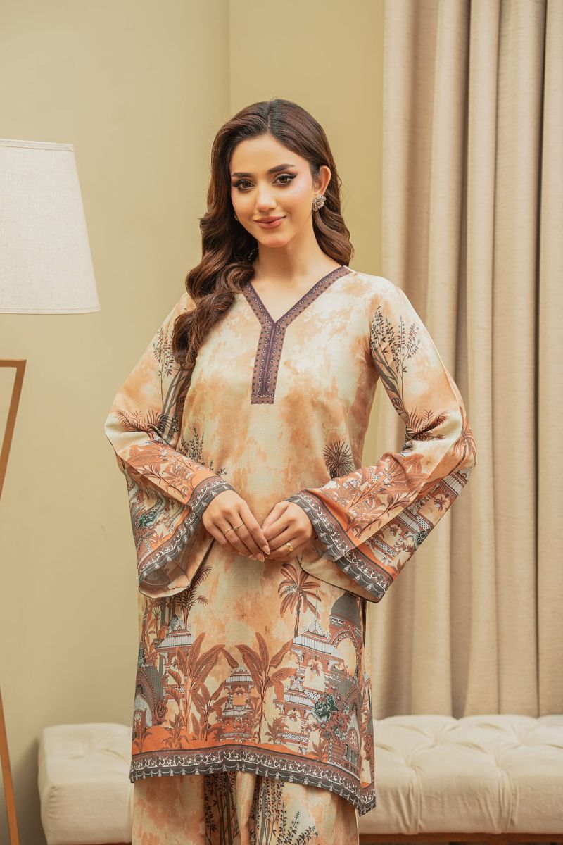 Shamaeel - ECK-25 - Soft Peach - Khaddi Silk - 2 Piece