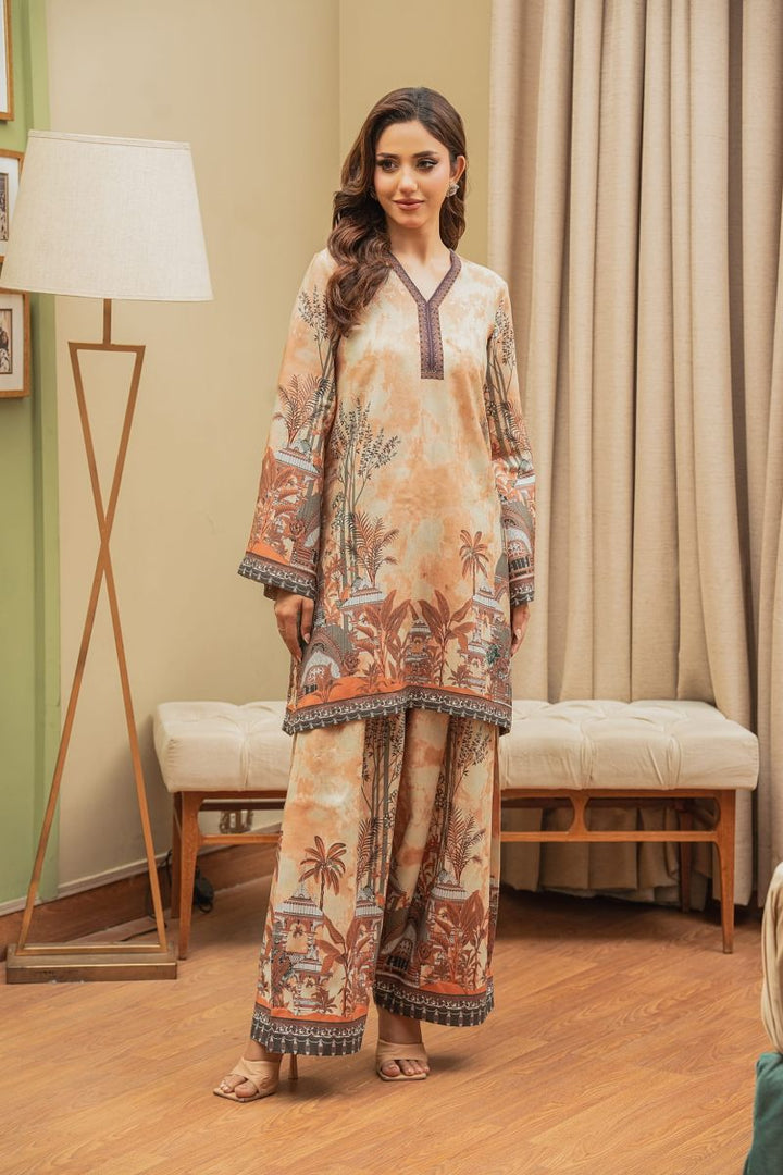 Shamaeel - ECK-25 - Soft Peach - Khaddi Silk - 2 Piece