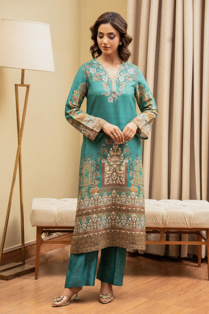 Shamaeel - ECK-27 - Teal Blue - Khaddi Silk - 2 Piece