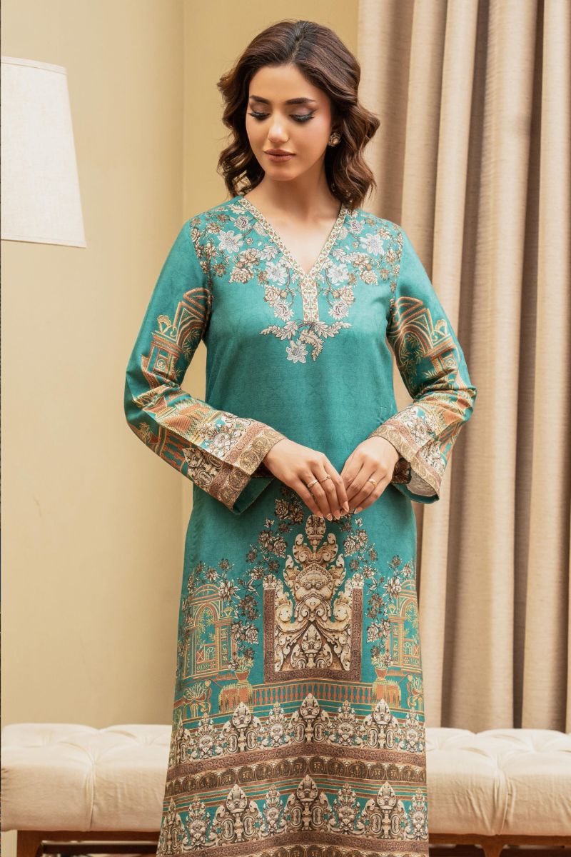 Shamaeel - ECK-27 - Teal Blue - Khaddi Silk - 2 Piece