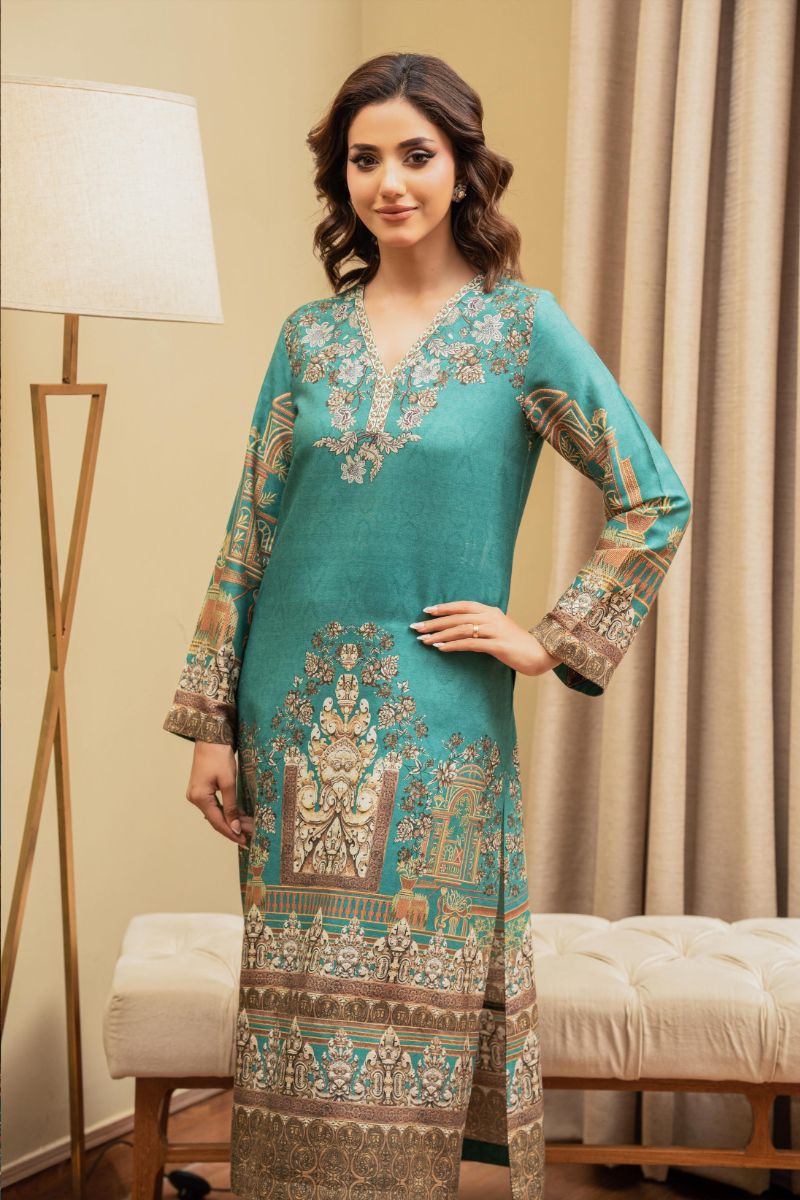 Shamaeel - ECK-27 - Teal Blue - Khaddi Silk - 2 Piece