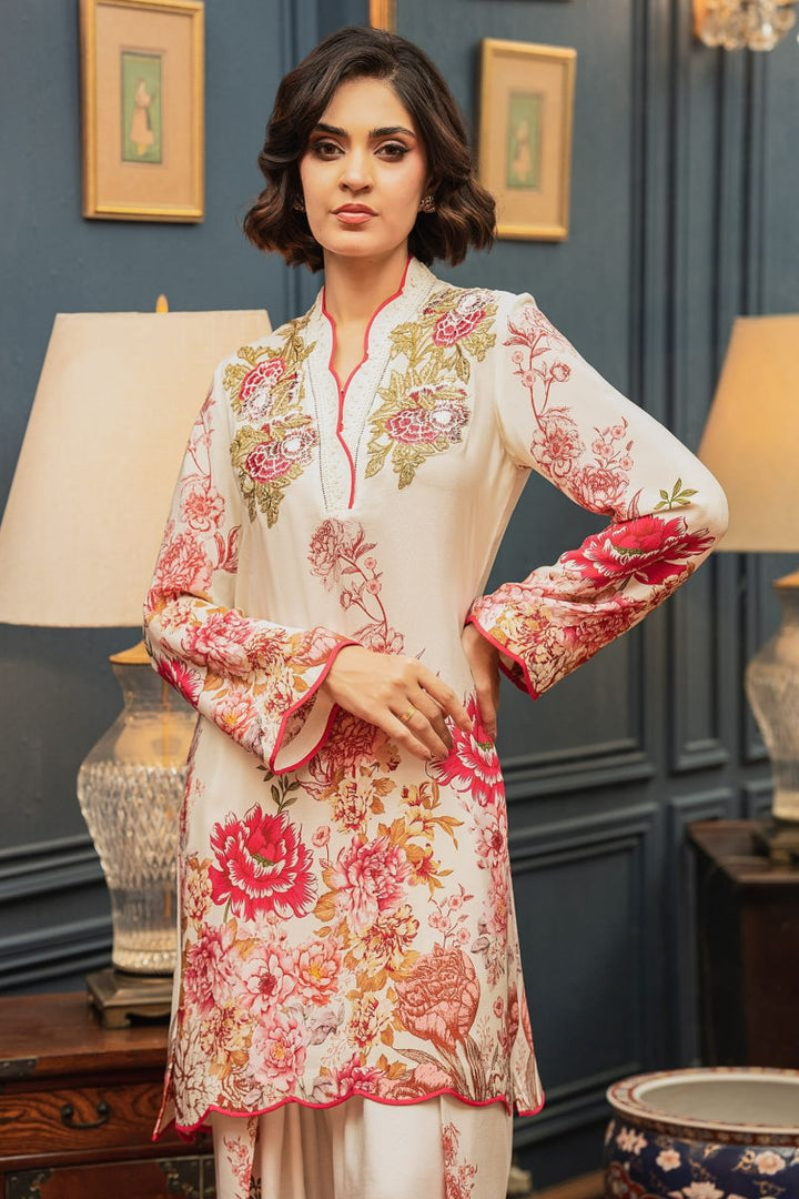 Shamaeel - ECK-33 - White & Pink - Khaddi Silk - 2 Piece