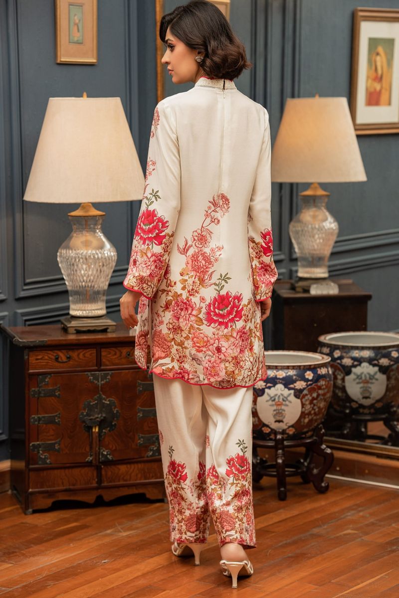 Shamaeel - ECK-33 - White & Pink - Khaddi Silk - 2 Piece