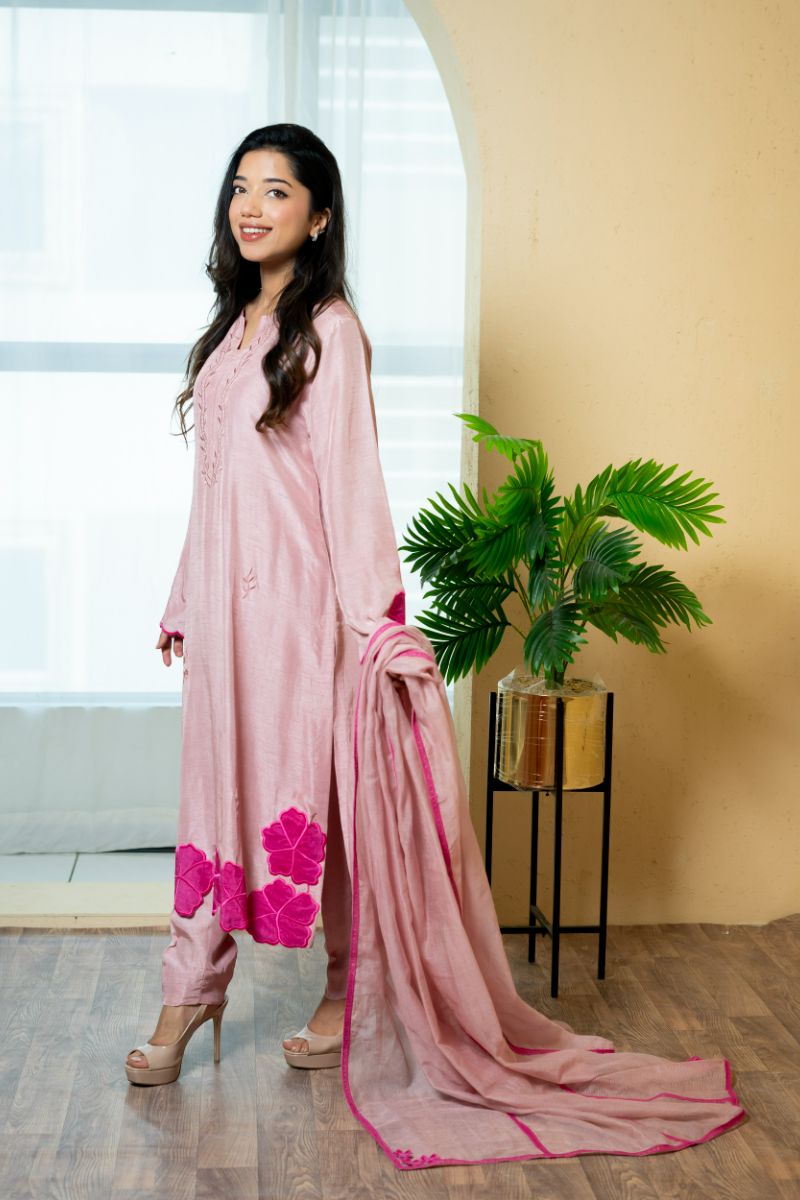 Urooj Atelier - EE-018-25 - Blush pink  - Korean Raw Silk - 3 Piece