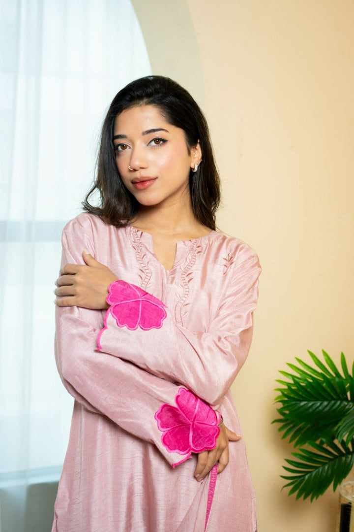 Urooj Atelier - EE-018-25 - Blush pink  - Korean Raw Silk - 3 Piece