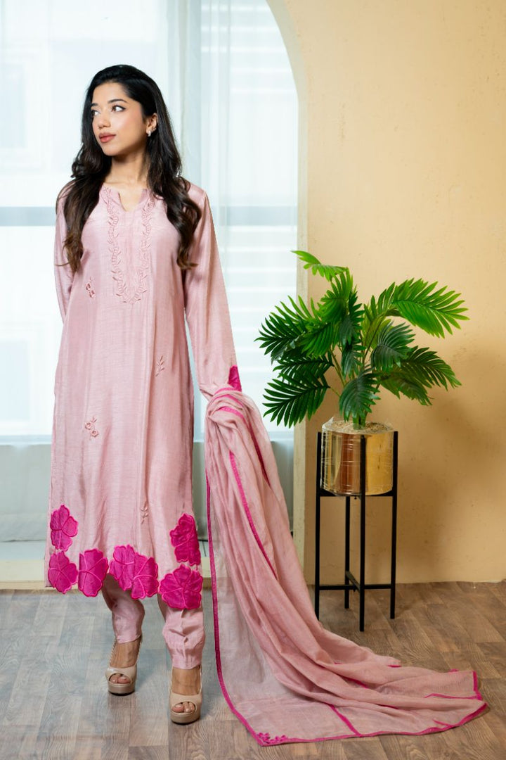 Urooj Atelier - EE-018-25 - Blush pink  - Korean Raw Silk - 3 Piece