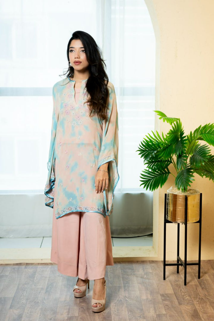 Urooj Atelier - EE-020-25 - flamingo pink - Chiffon & Velvet Silk - 3 Piece