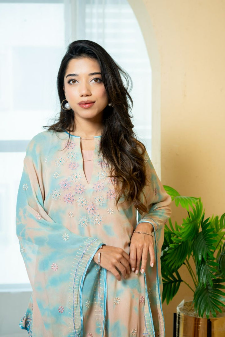 Urooj Atelier - EE-020-25 - flamingo pink - Chiffon & Velvet Silk - 3 Piece