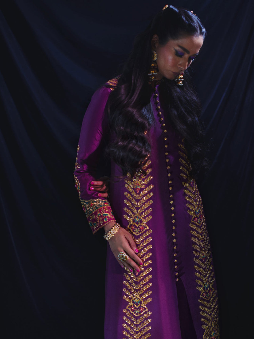 Sanam Chaudhri SEERA Sherwani Eggplant 2 Piece