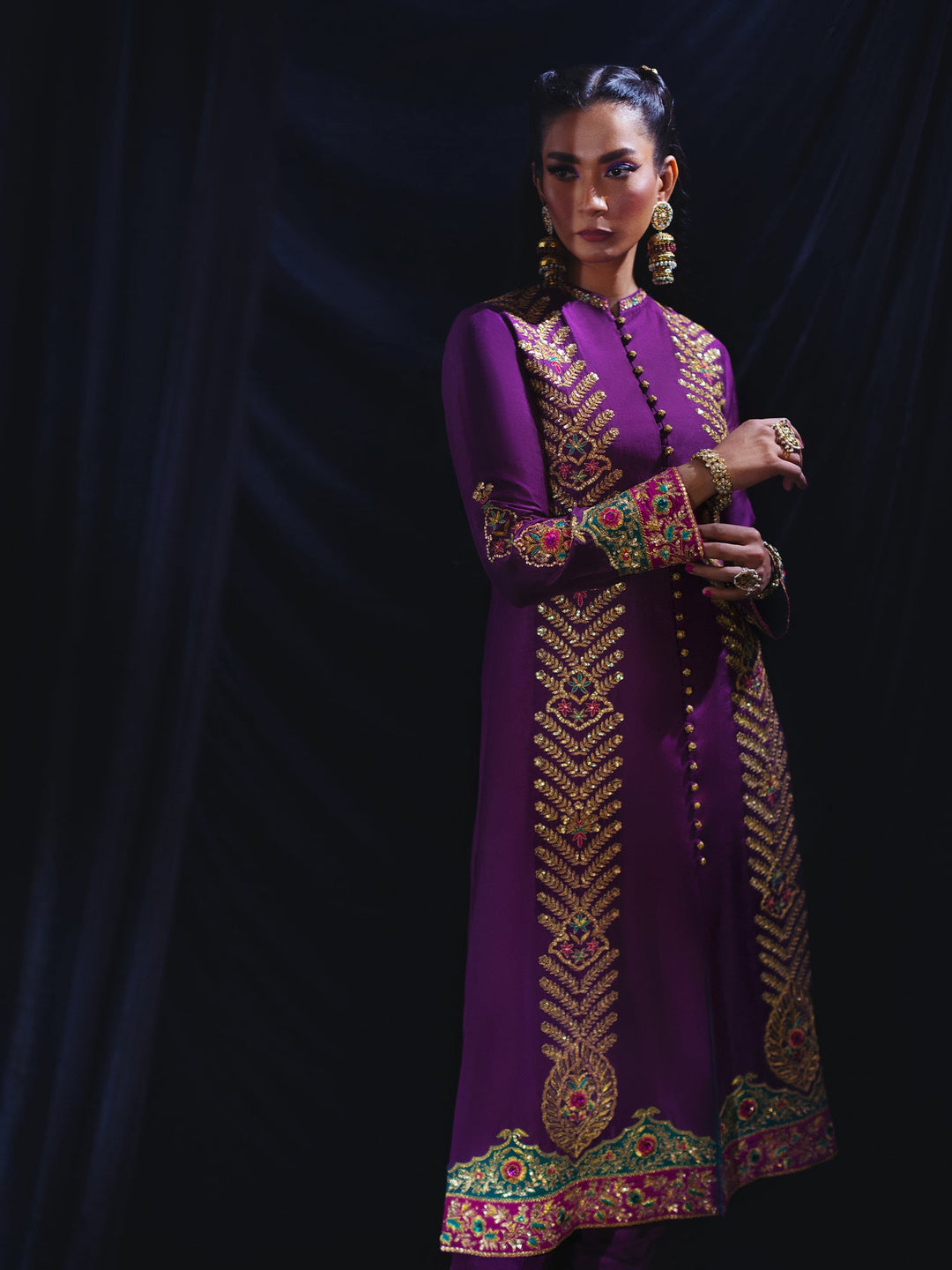 Sanam Chaudhri SEERA Sherwani Eggplant 2 Piece