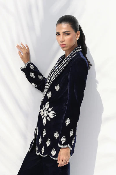 Sania Maskatiya - Eden Charmeuse,Velvet Suit For Women - Midnight Blue 3 Piece