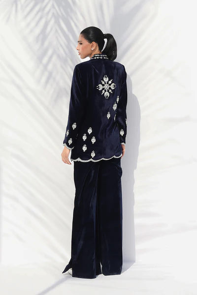 Sania Maskatiya - Eden Charmeuse,Velvet Suit For Women - Midnight Blue 3 Piece