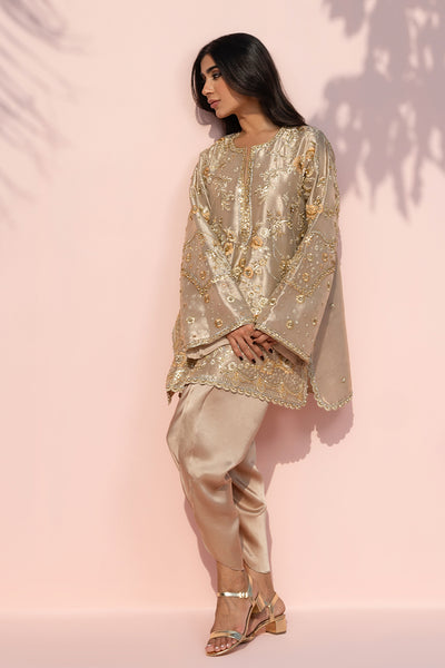 Sania Maskatiya - Ellis Tissue & Charmuese Suit For Women - Rose Gold - 2 Piece
