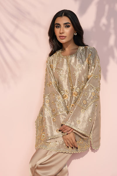 Sania Maskatiya - Ellis Tissue & Charmuese Suit For Women - Rose Gold - 2 Piece