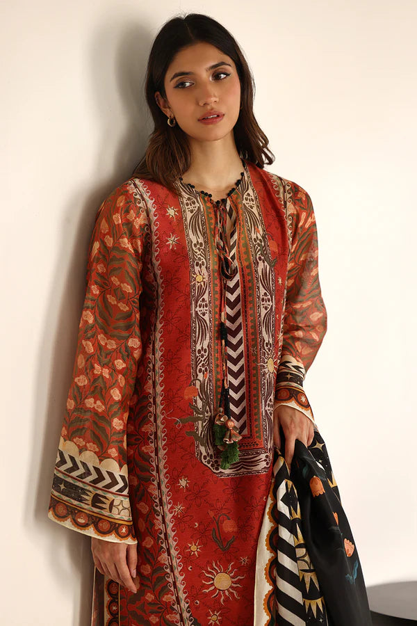 Sania Maskatiya - Elna - Cotton Net / Raw Silk / Medium Silk / Crepe - Burnt Orange - 3 Piece