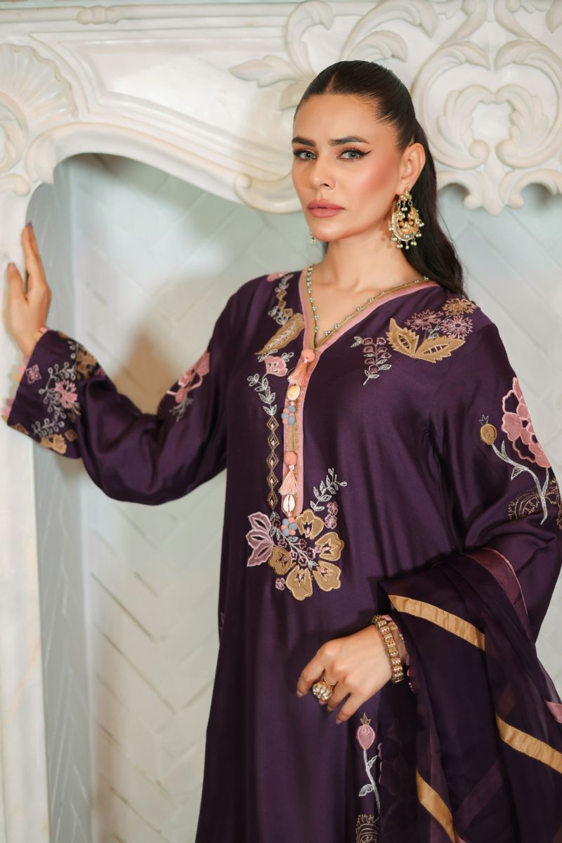 Reema Ahsan - Elna - Khadi Silk & Organza - Purple - 3 Piece