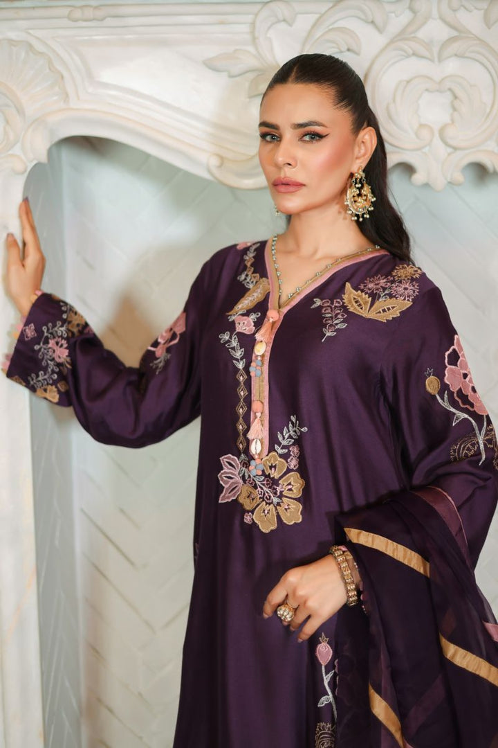 Reema Ahsan - Elna - Khadi Silk & Organza - Purple - 3 Piece
