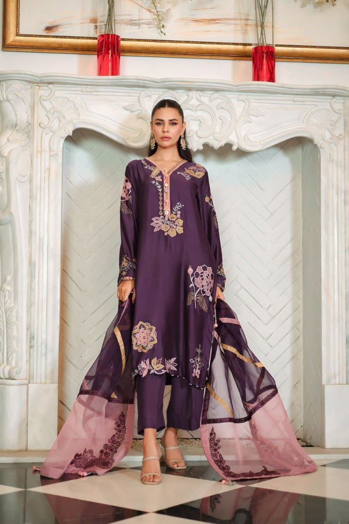 Reema Ahsan - Elna - Khadi Silk & Organza - Purple - 3 Piece
