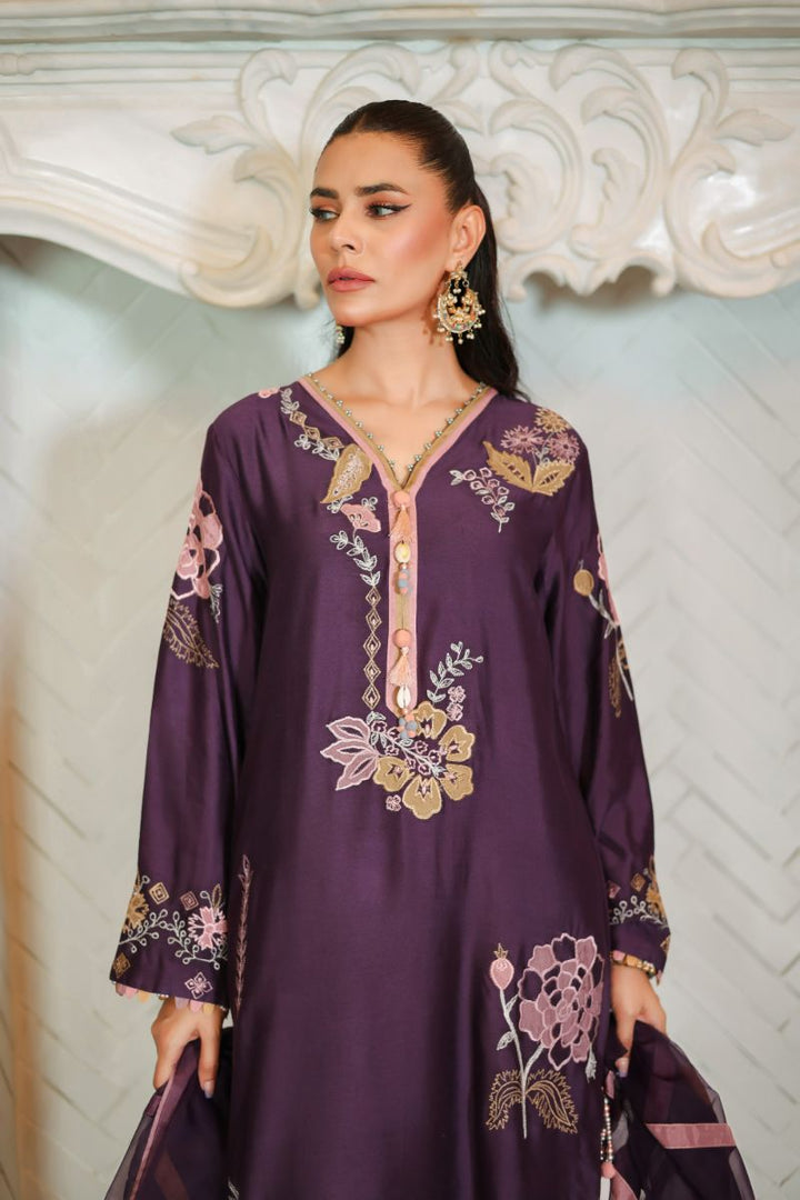Reema Ahsan - Elna - Khadi Silk & Organza - Purple - 3 Piece