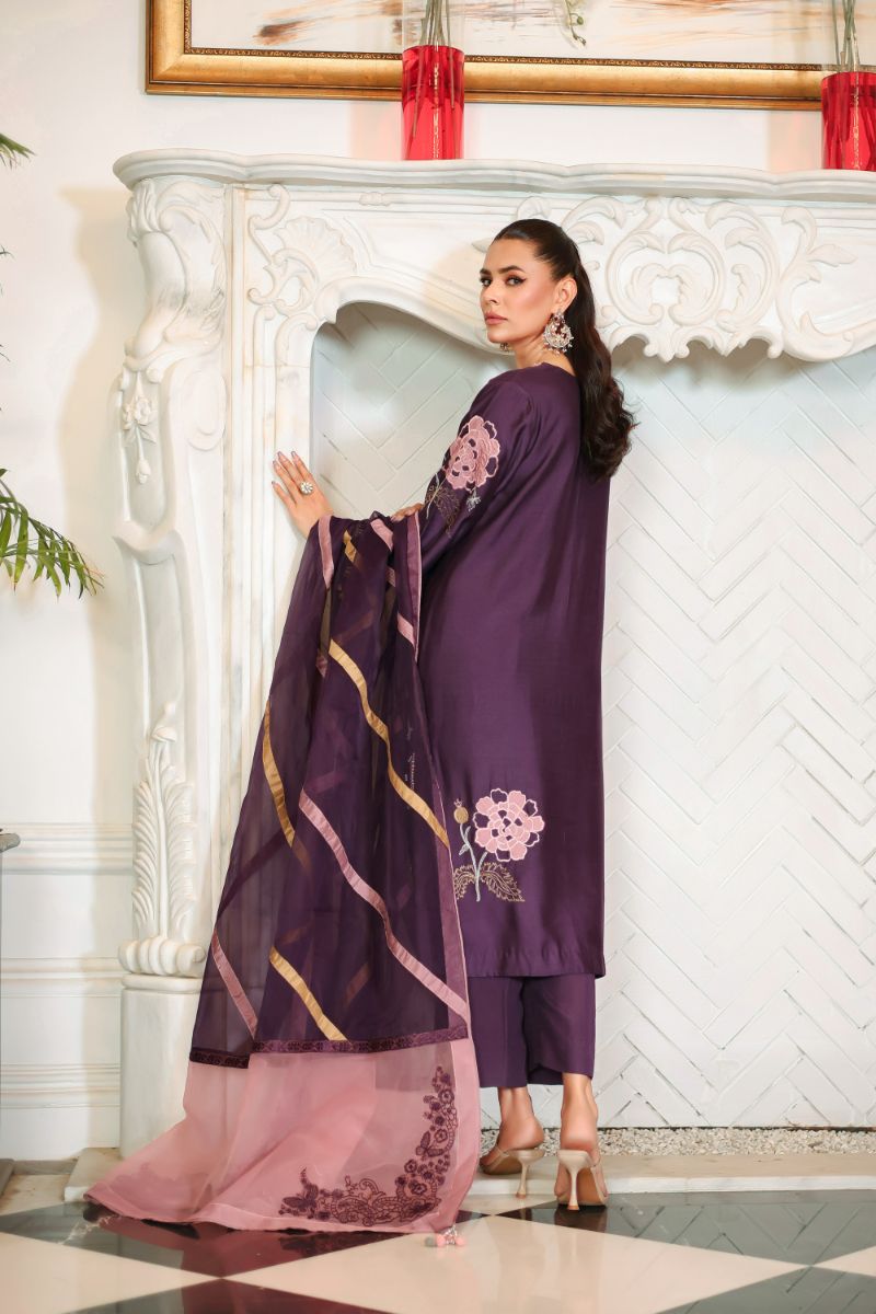 Reema Ahsan - Elna - Khadi Silk & Organza - Purple - 3 Piece