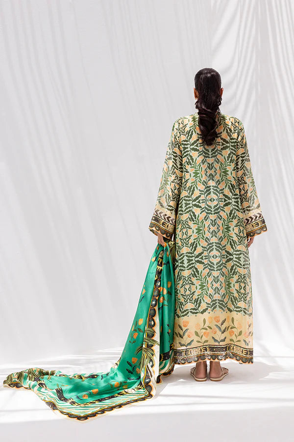 Sania Maskatiya - Elna (B) - Cotton Net / Crepe / Raw Silk / Medium Silk - Celadon - 3 Piece