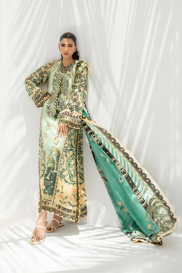 Sania Maskatiya - Elna (B) - Cotton Net / Crepe / Raw Silk / Medium Silk - Celadon - 3 Piece