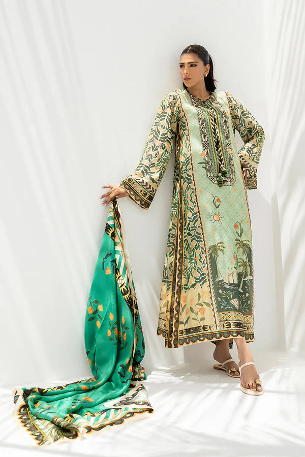 Sania Maskatiya - Elna (B) - Cotton Net / Crepe / Raw Silk / Medium Silk - Celadon - 3 Piece