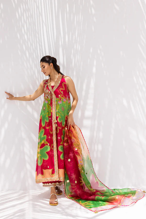 Sania Maskatiya - Elva - Raw Silk / Khaddi Silk / Raw Silk / Organza - Scarlet - 3 Piece