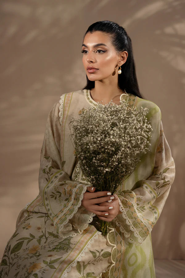 Sania Maskatiya - Elyse - Cotton Net / RawSilk / Organza - Sage Green - 3 Piece
