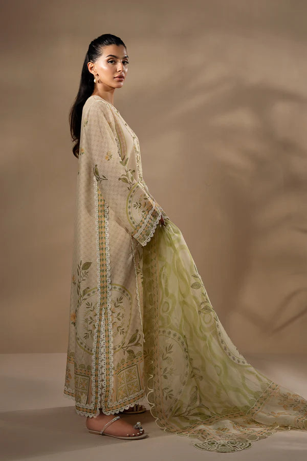 Sania Maskatiya - Elyse - Cotton Net / RawSilk / Organza - Sage Green - 3 Piece