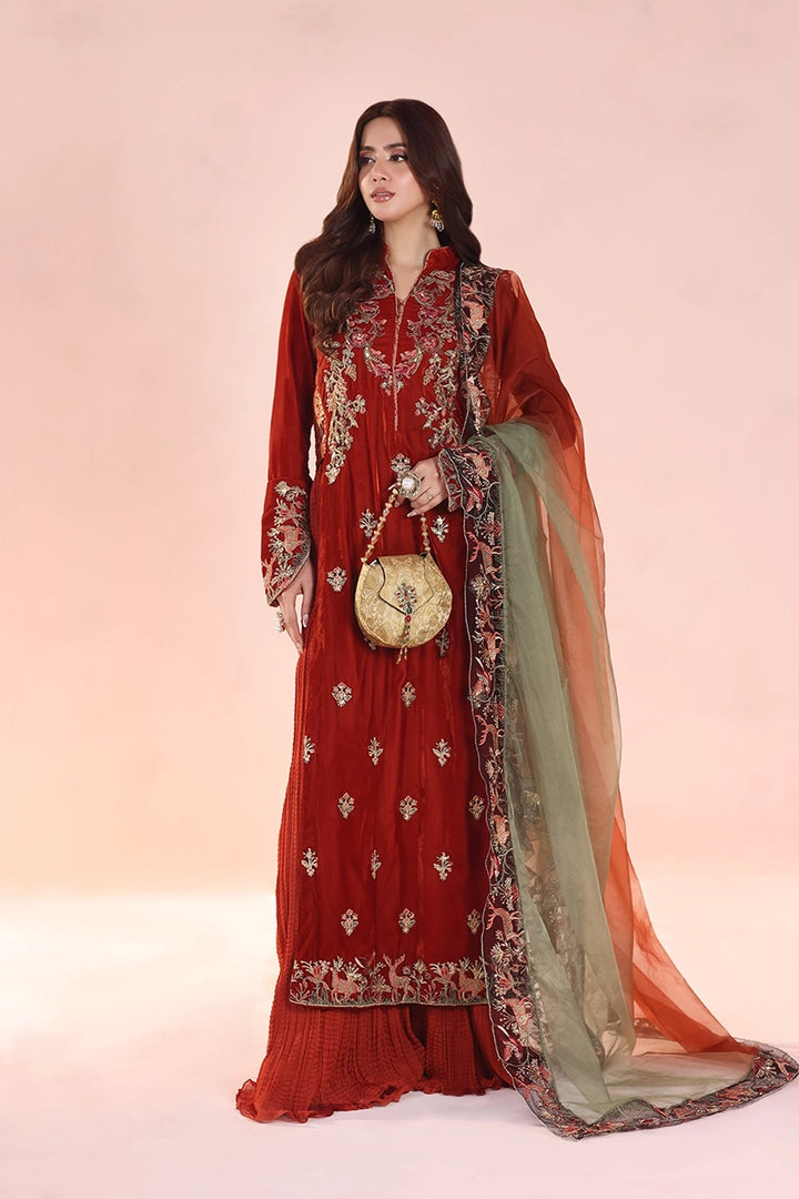 Musferah Saad - Ember Glow - Velvet,Chiffon & Organza - 3 Piece