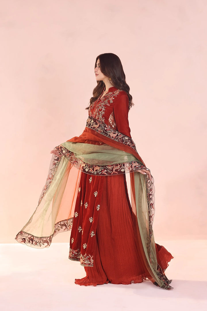 Musferah Saad - Ember Glow - Velvet,Chiffon & Organza - 3 Piece