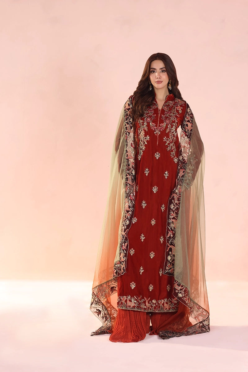 Musferah Saad - Ember Glow - Velvet,Chiffon & Organza - 3 Piece