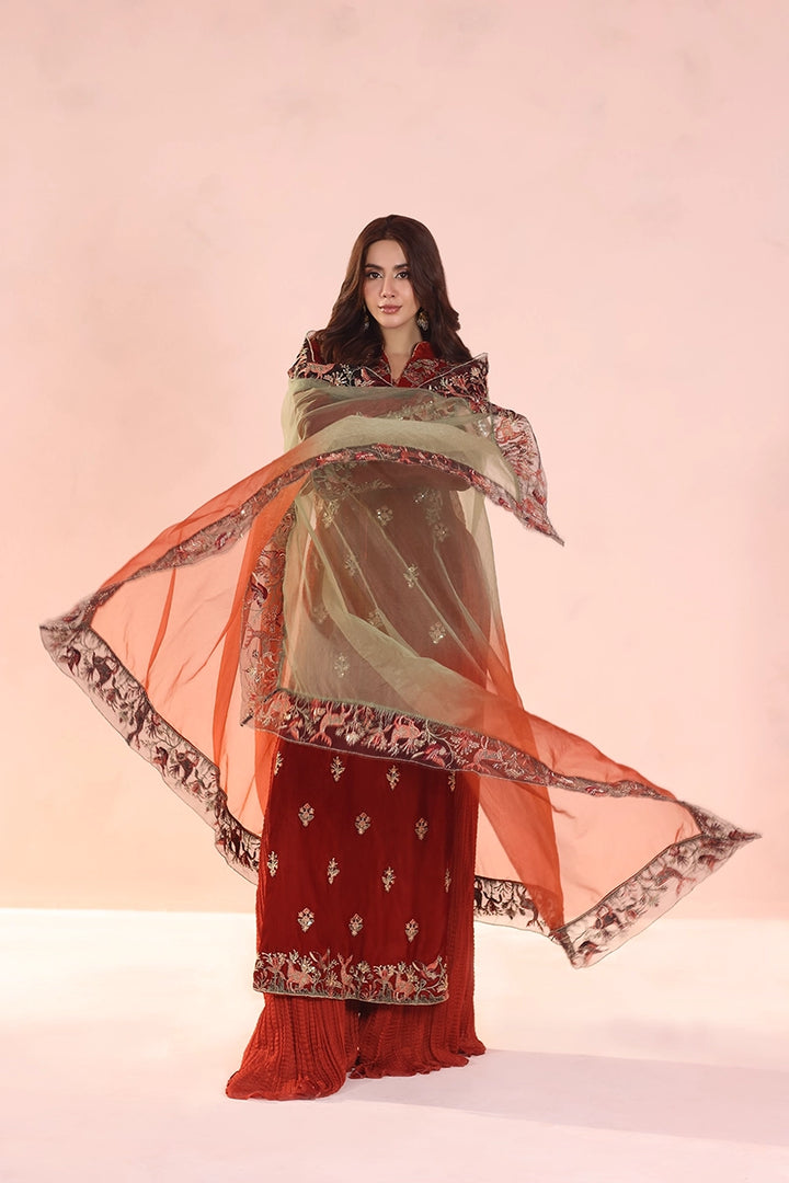 Musferah Saad - Ember Glow - Velvet,Chiffon & Organza - 3 Piece