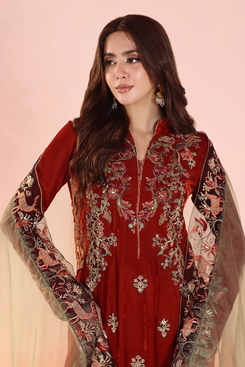 Musferah Saad - Ember Glow - Velvet,Chiffon & Organza - 3 Piece