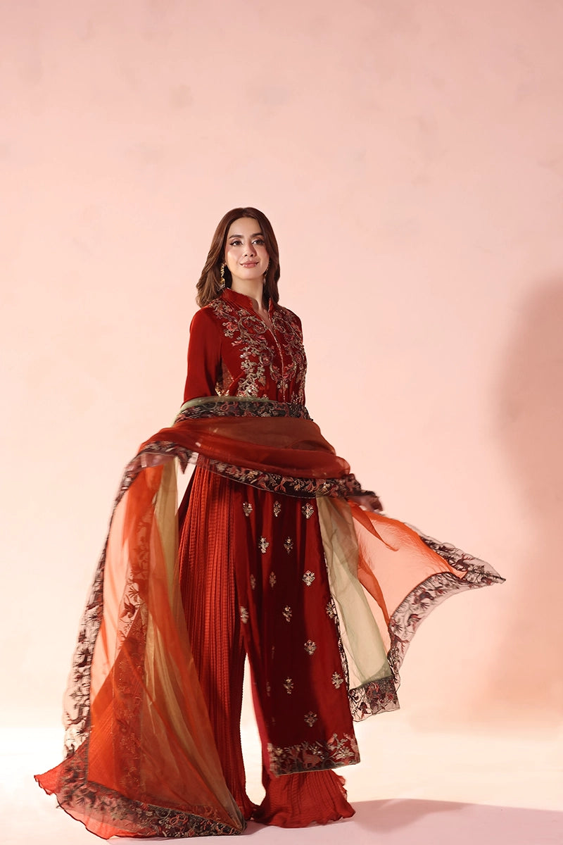 Musferah Saad - Ember Glow - Velvet,Chiffon & Organza - 3 Piece
