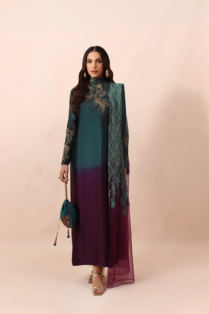 Musferah Saad - Emerald Dusk - Tissue,Silk & Organza - 3 Piece