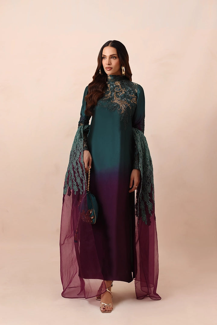 Musferah Saad - Emerald Dusk - Tissue,Silk & Organza - 3 Piece
