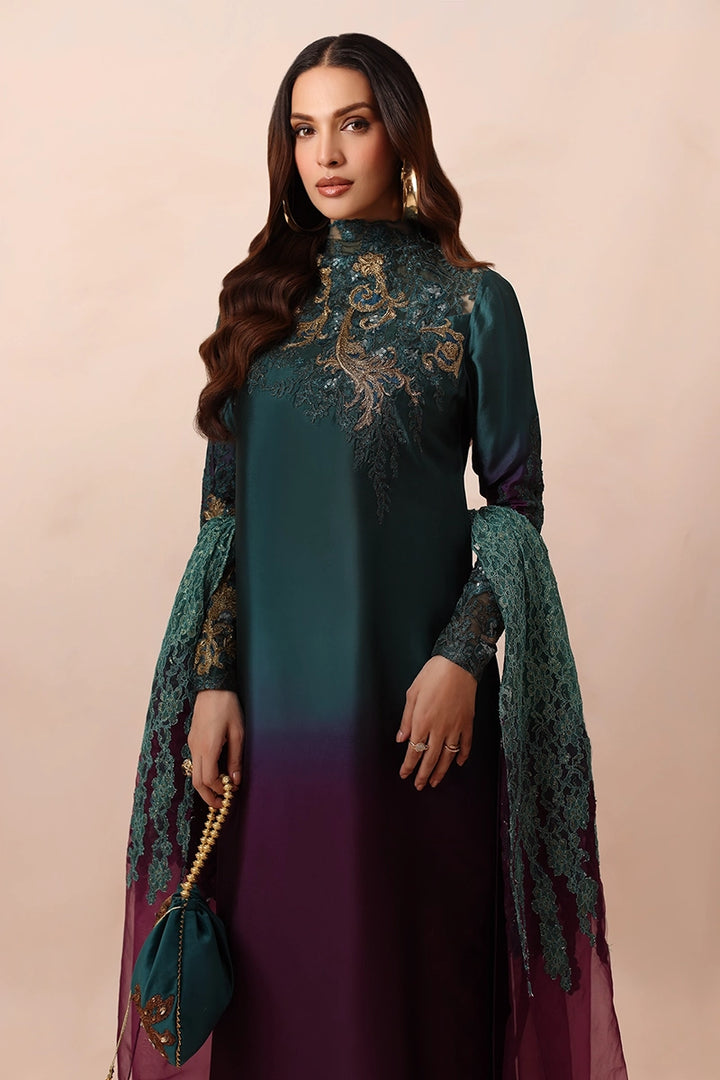 Musferah Saad - Emerald Dusk - Tissue,Silk & Organza - 3 Piece