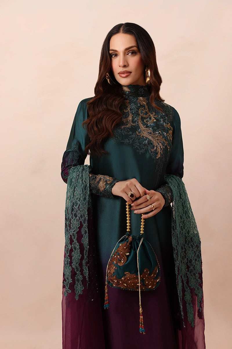 Musferah Saad - Emerald Dusk - Tissue,Silk & Organza - 3 Piece