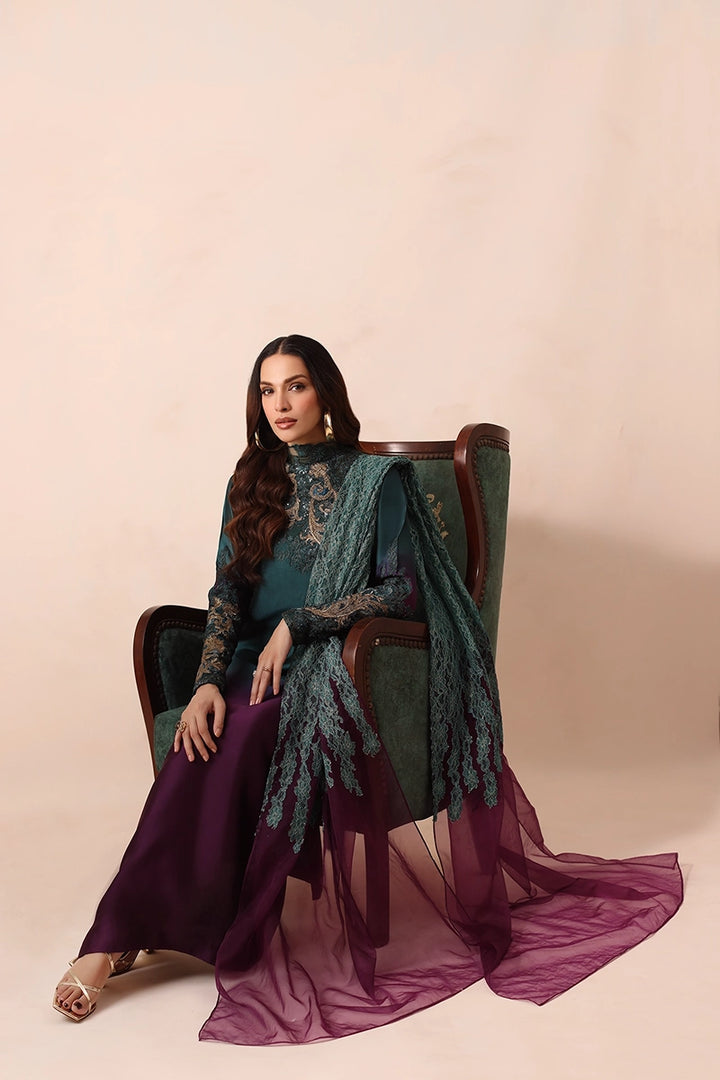 Musferah Saad - Emerald Dusk - Tissue,Silk & Organza - 3 Piece