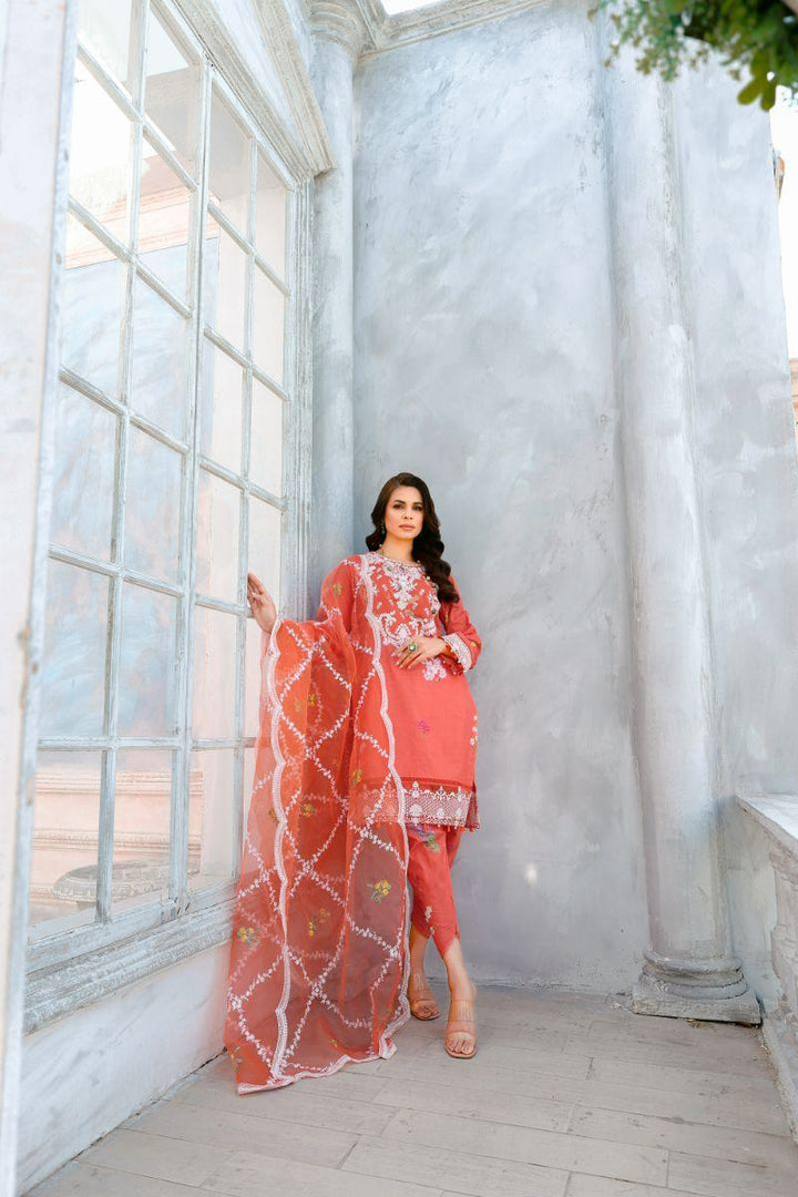 Reema Ahsan - Ersa - Lawn & Organza - Orange - 3 Piece