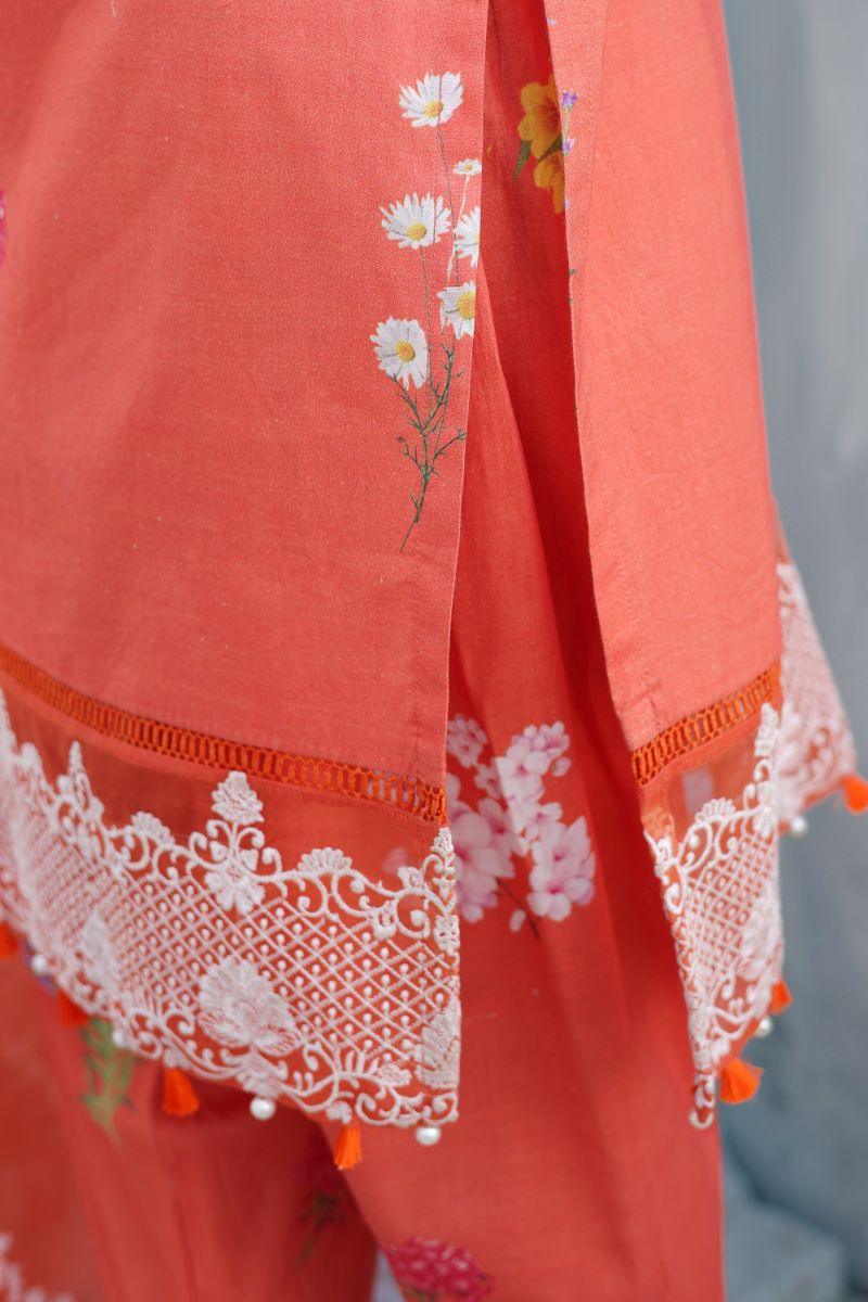 Reema Ahsan - Ersa - Lawn & Organza - Orange - 3 Piece