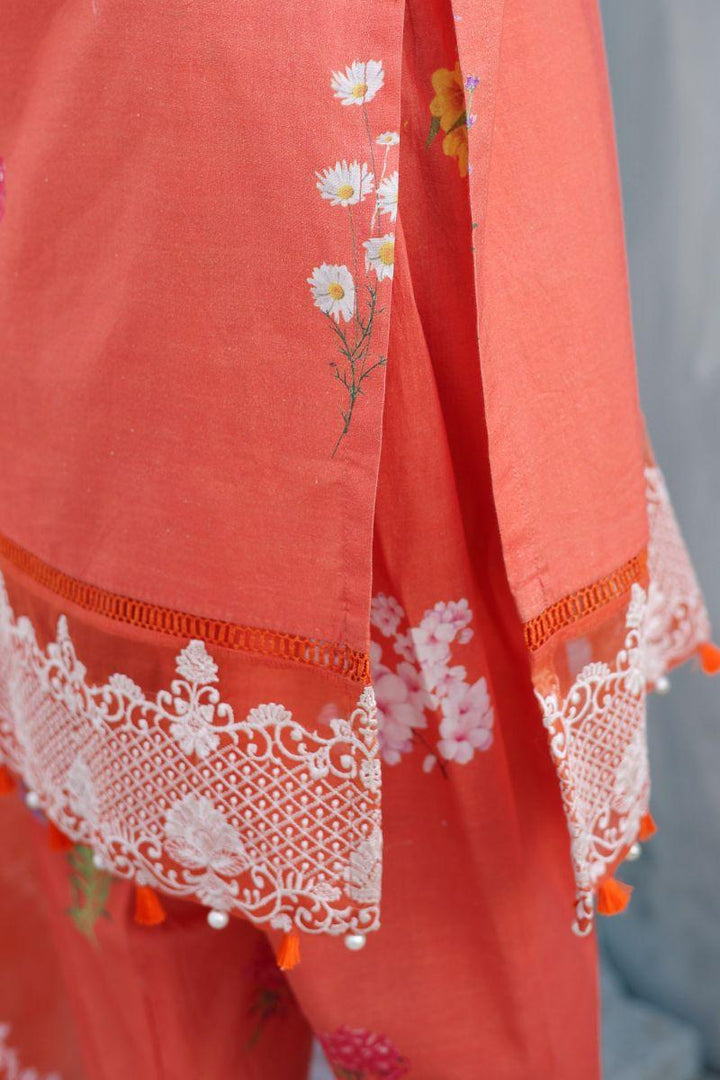 Reema Ahsan - Ersa - Lawn & Organza - Orange - 3 Piece