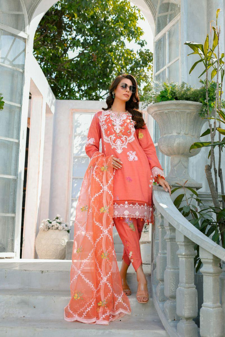 Reema Ahsan - Ersa - Lawn & Organza - Orange - 3 Piece