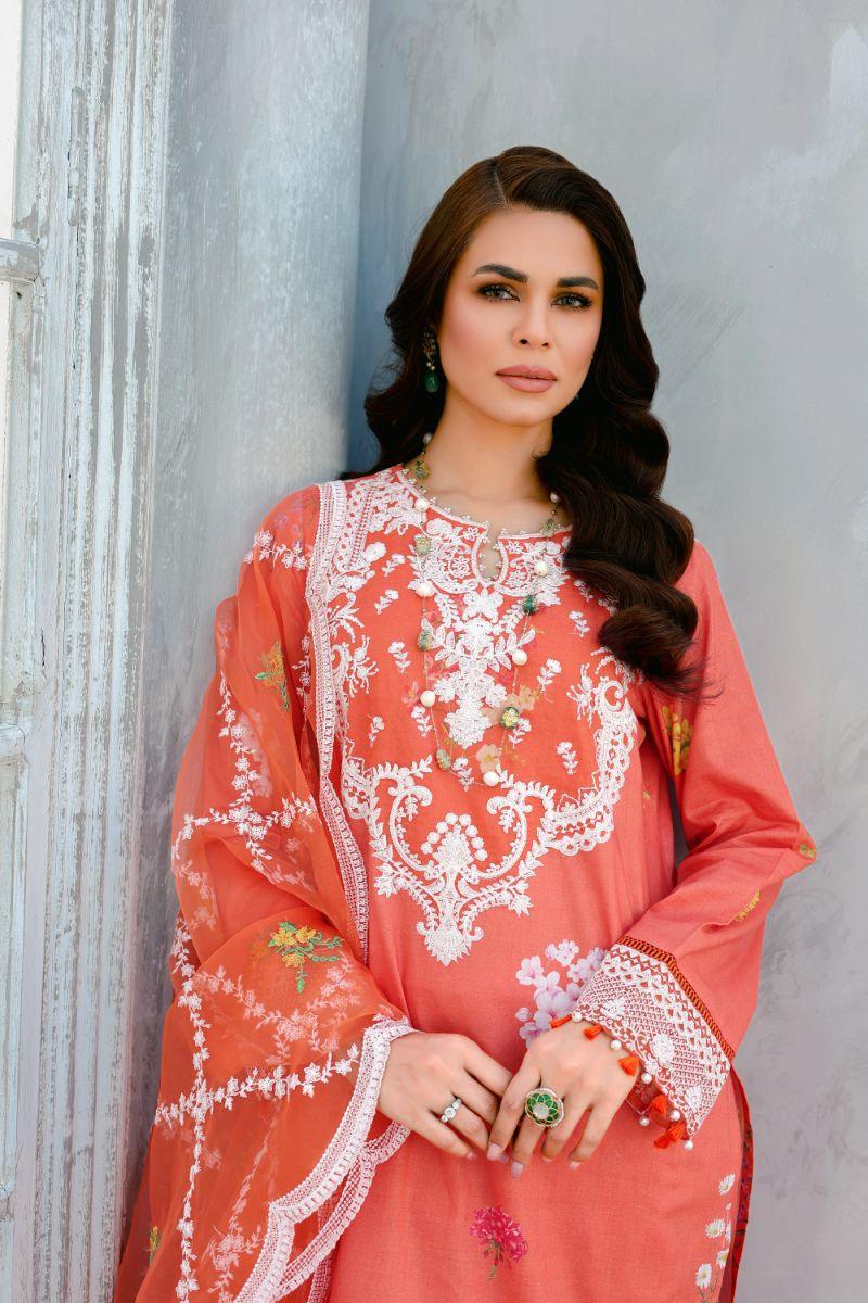 Reema Ahsan - Ersa - Lawn & Organza - Orange - 3 Piece