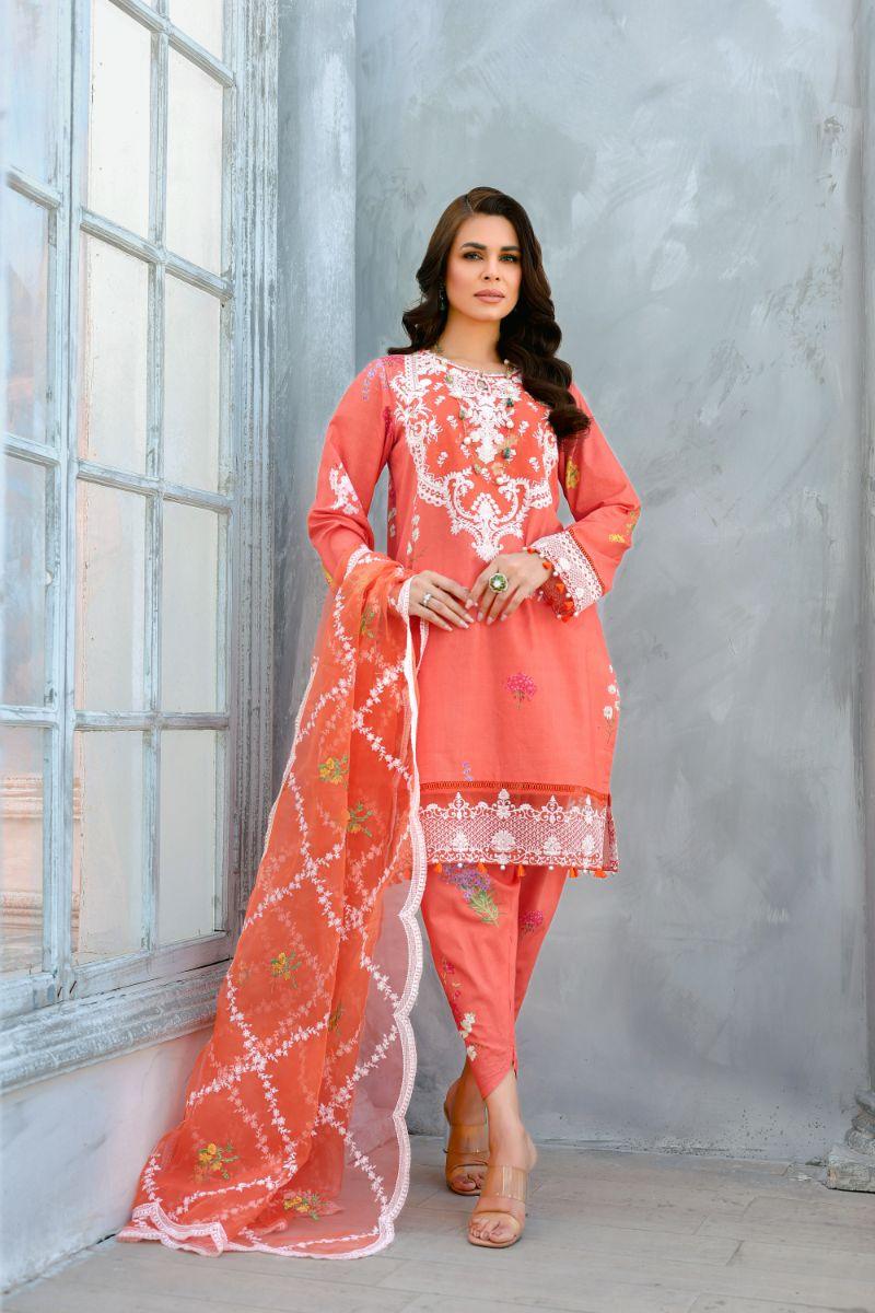 Reema Ahsan - Ersa - Lawn & Organza - Orange - 3 Piece