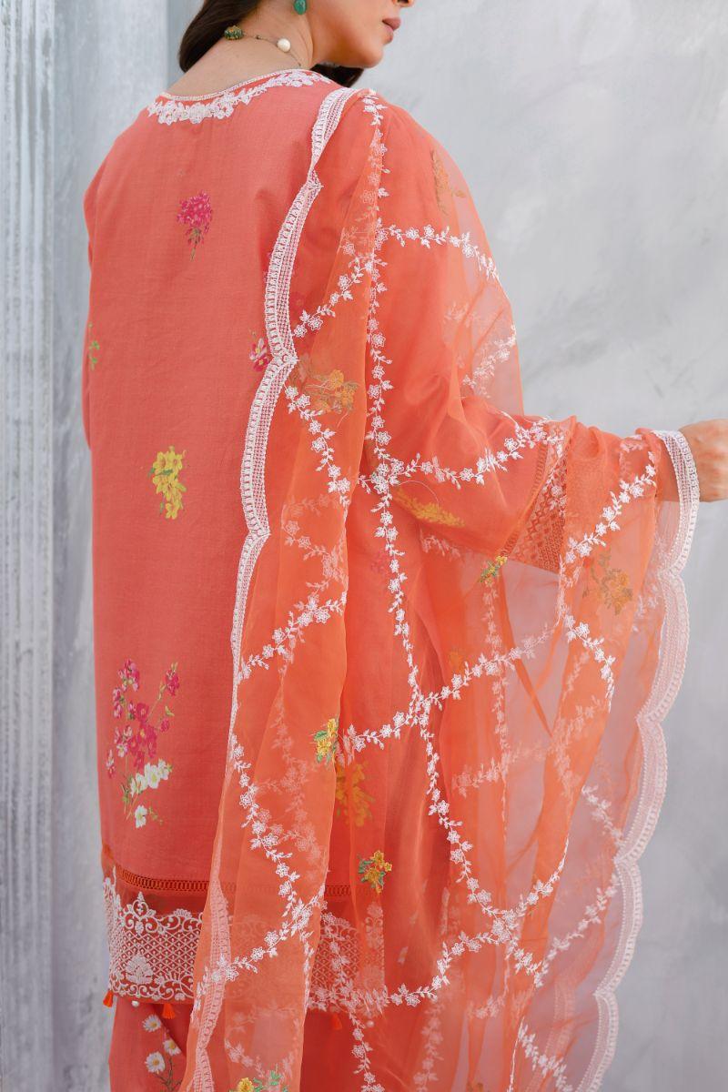 Reema Ahsan - Ersa - Lawn & Organza - Orange - 3 Piece